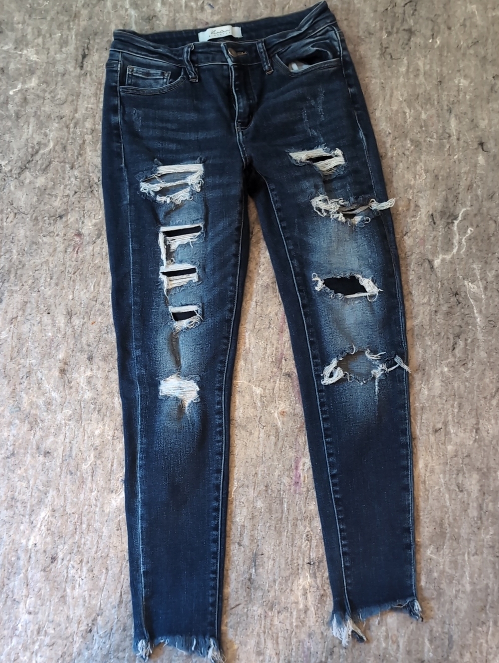 Distressed Rancan  Dark Blue Women's Skinny Jeans 3-4